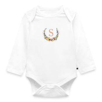 S Monogramm Floral, Blumenkranz, personalisierbar - Baby Bio-Langarm-Body - Weiß - Vorne