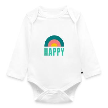 HAPPY. HAPPINESS. FREEDOM. POSITIVE. POSITIF - Body Bébé bio manches longues - blanc - Devant