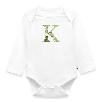Letter K, Monogram, Floral Pattern - Organic Longsleeve Baby Bodysuit - white - Front