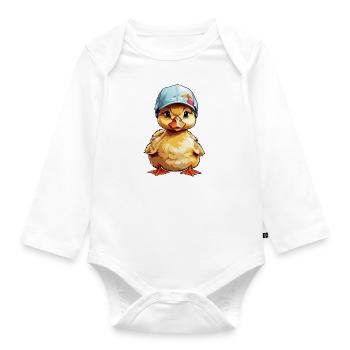 Cute naughty duckling with cap - Organic Longsleeve Baby Bodysuit - white - Front