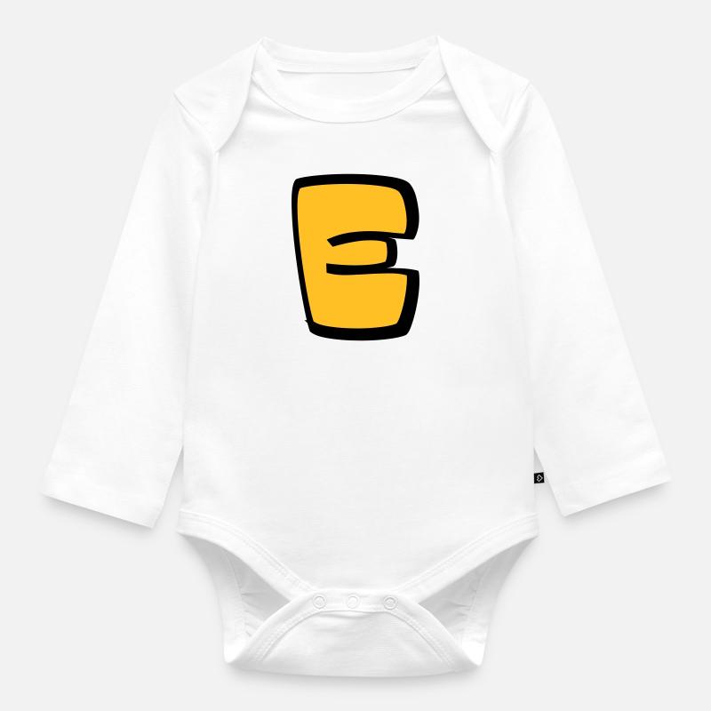 Alphabet E - Body Bébé bio manches longues - blanc
