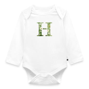 Letter H, Monogram, Floral Pattern - Organic Longsleeve Baby Bodysuit - white - Front