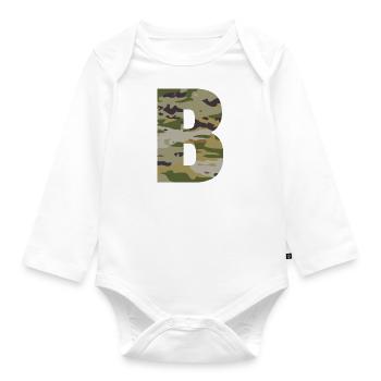 Camouflage letter B - Organic Longsleeve Baby Bodysuit - white - Front