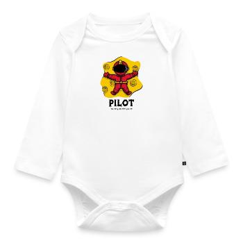 Pilot, Cartoon Spaceman - Baby Bio-Langarm-Body - Weiß - Vorne