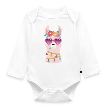 cooles Lama mit Sonnenbrille - Baby Bio-Langarm-Body - Weiß - Vorne