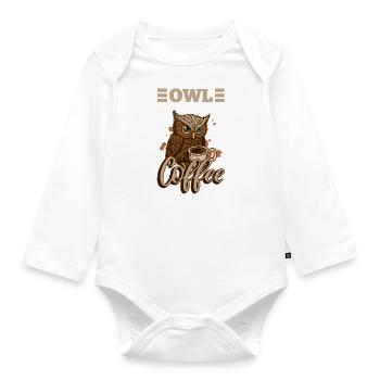 Owl I Need Coffee Monday Cute Owl Tired Office - Organic Longsleeve Baby Bodysuit - white - Front