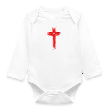 Drapeau de la Suisse Vintage Croix en détresse Look Suisse - Body Bébé bio manches longues - blanc - Devant