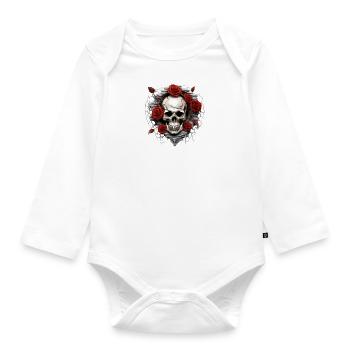 Gothic Skull and Roses Art Graphic Fashion - Organic Longsleeve Baby Bodysuit - white - Front