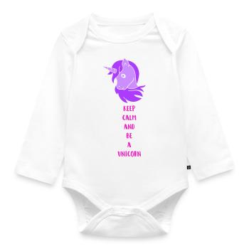 unicorn keep calm - Organic Longsleeve Baby Bodysuit - white - Front