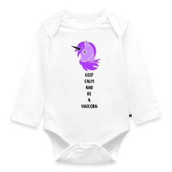 unicorn keep calm - Organic Longsleeve Baby Bodysuit - white - Front