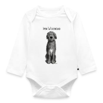 Funny Irish Wolfhound - comic - dog - cartoon - Organic Longsleeve Baby Bodysuit - white - Front