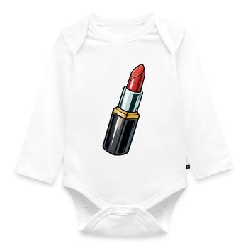 Künstlerischer Lippenstift Rot - Baby Bio-Langarm-Body - Weiß - Vorne