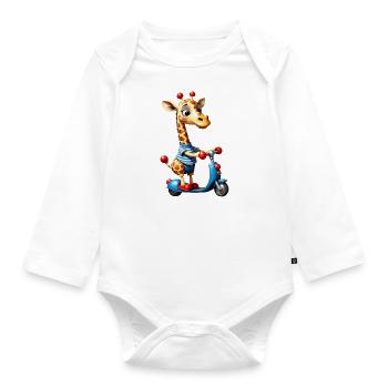 Giraffe Tina hat gelernt mit dem Roller zu - Baby Bio-Langarm-Body - Weiß - Vorne