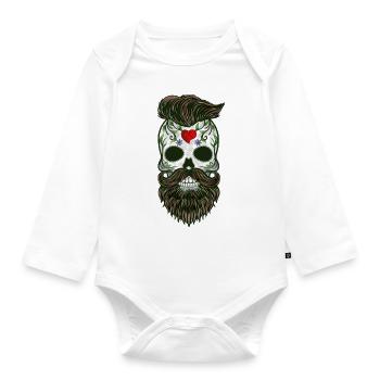 Totenkopf Bart Herz Hipster Skull Fashion Design - Baby Bio-Langarm-Body - Weiß - Vorne
