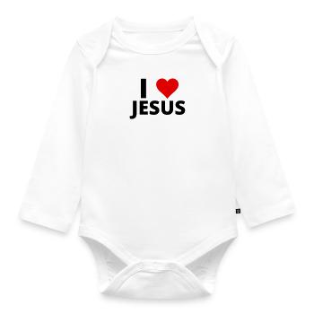 I LOVE JESUS ♥ - Organic Longsleeve Baby Bodysuit - white - Front
