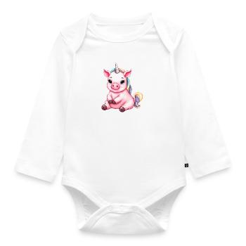 Süßes Einhorn-Schwein-Fusion - Kreatives Design - Baby Bio-Langarm-Body - Weiß - Vorne