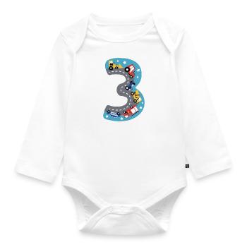 I'm Already 3 Street Birthday Shirt with Cars - Organic Longsleeve Baby Bodysuit - white - Front