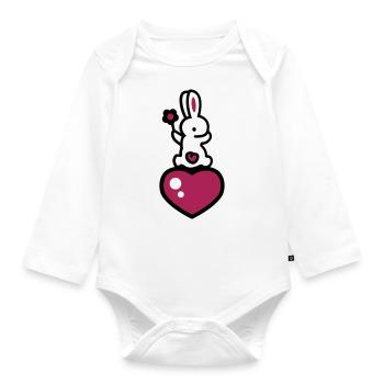 Lapin avec coeur et fleur 3 - Body Bébé bio manches longues - blanc - Devant