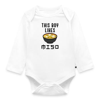 Junge mag Miso Ironic Quote Ramen-Nudeln - Baby Bio-Langarm-Body - Weiß - Vorne