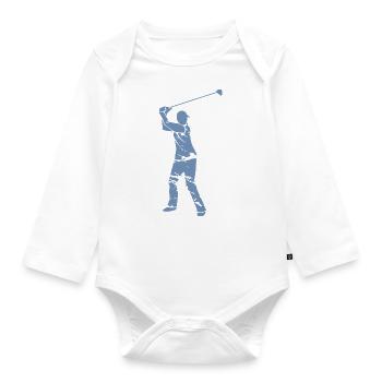 Golf Golfer Silhouette - Weißes Grunge Design - Baby Bio-Langarm-Body - Weiß - Vorne