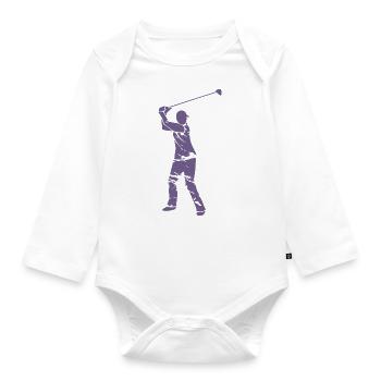 Golf Golfer Silhouette - Weißes Grunge Design - Baby Bio-Langarm-Body - Weiß - Vorne