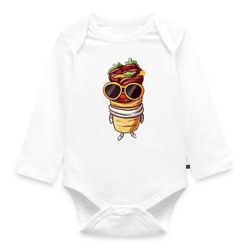 Cool Kawaii Doner Kebap with Sunglasses – - Organic Longsleeve Baby Bodysuit - white - Front