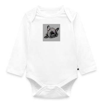 Chiot bouledogue français noir - Body Bébé bio manches longues - blanc - Devant