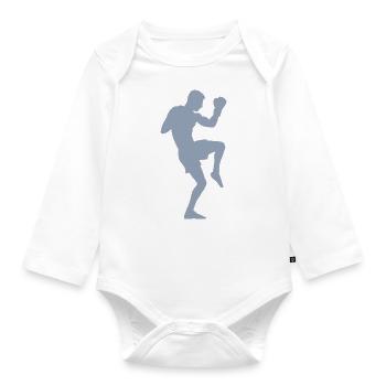 Boxer-Silhouette, Kraftvolles Kampfsport-Design - Baby Bio-Langarm-Body - Weiß - Vorne