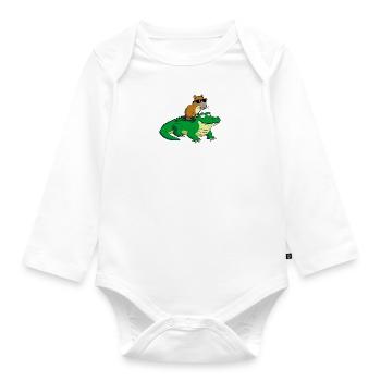 Capybara Sunglasses Riding Alligator Crocodile - Organic Longsleeve Baby Bodysuit - white - Front