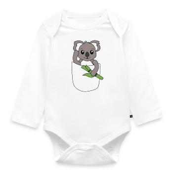 Koala in Brusttasche – süßes Tierdesign - Baby Bio-Langarm-Body - Weiß - Vorne