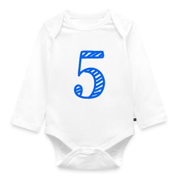 5 YEARS. 5th ANNIVERSARY. BIRTHDAY 5 YEARS. 5 - Organic Longsleeve Baby Bodysuit - white - Front