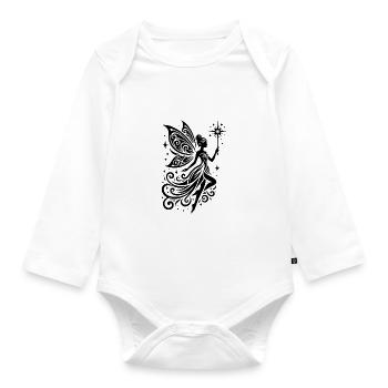 Filigrane Fee mit Flügeln und magischem Zauberstab - Baby Bio-Langarm-Body - Weiß - Vorne