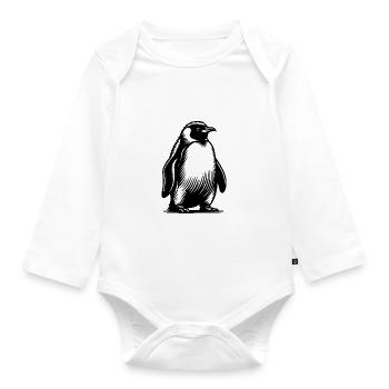 Putziger schlauer Pinguin Tattoo Illustration - Baby Bio-Langarm-Body - Weiß - Vorne