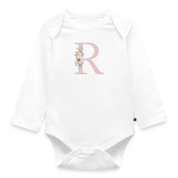 R| Monogramme | Eucalyptus Pastel Fleur Bleu - Body Bébé bio manches longues - blanc - Devant