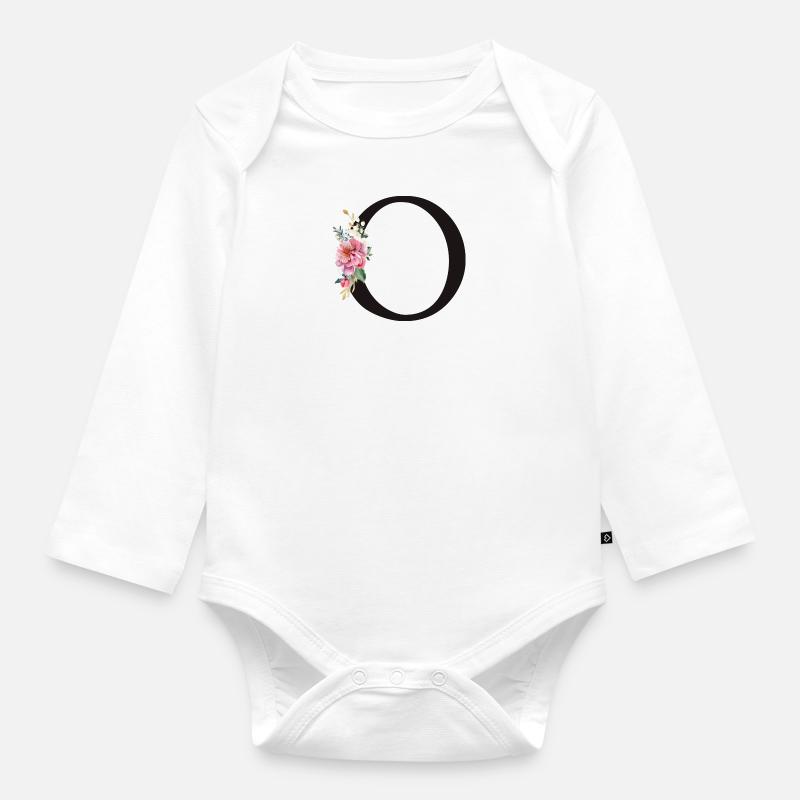 Monogramma personalizzabile O Floreale Rosa Bianco - Body ecologico per neonato a manica lunga - bianco