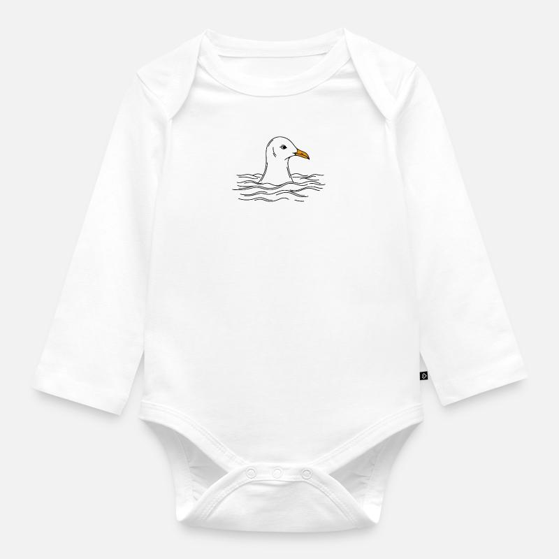Comic Ostsee Strand Möwe Kopf Wasser Wellen Meer - Baby Bio-Langarm-Body - Weiß
