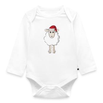 Sheep Christmas Santa Claus hat wool gift - Organic Longsleeve Baby Bodysuit - white - Front