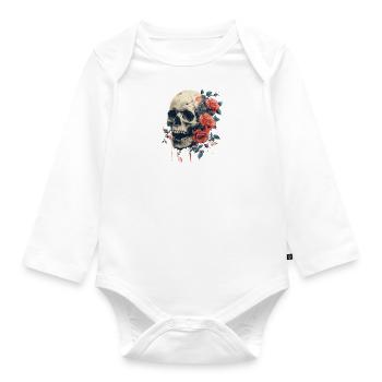 Crâne gothique et Roses Floral Art graphique - Body Bébé bio manches longues - blanc - Devant