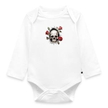 Gothic Skull and Roses Art Print - Organic Longsleeve Baby Bodysuit - white - Front