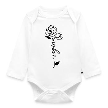 Regina Surname First Name Name Flower - Organic Longsleeve Baby Bodysuit - white - Front
