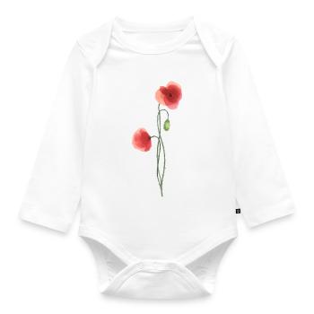 Blume: roter Mohn - Baby Bio-Langarm-Body - Weiß - Vorne