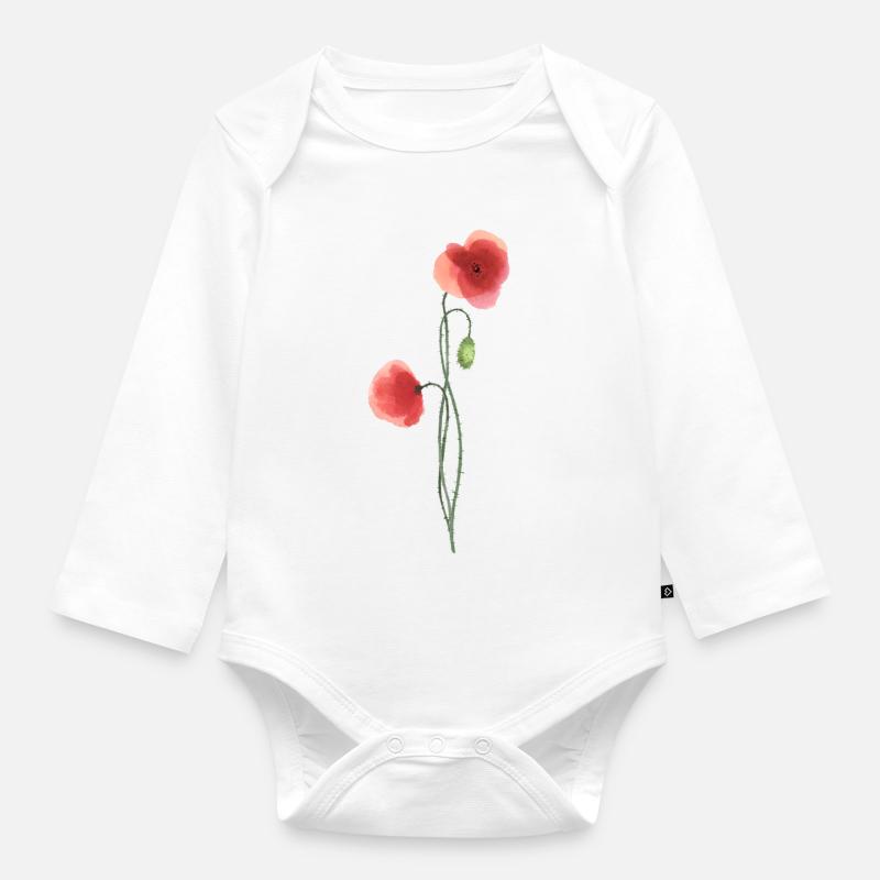 Flower: red poppy - Organic Longsleeve Baby Bodysuit - white