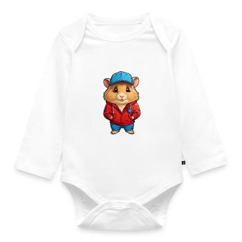 Süßer Goldhamster mit Jacke und Kappe - Baby Bio-Langarm-Body - Weiß - Vorne