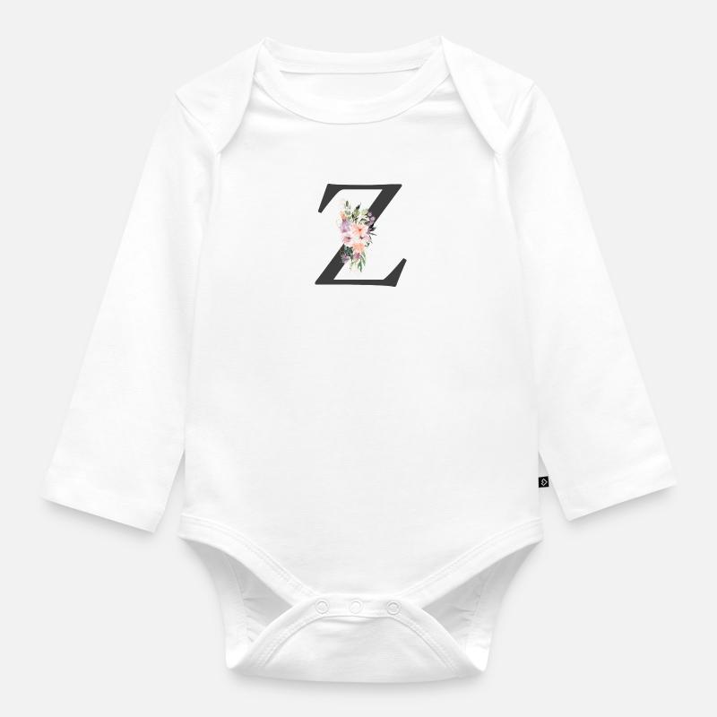 Buchstabe Z, Monogramm, Blumen - Baby Bio-Langarm-Body - Weiß