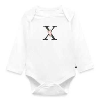Letter X, Monogram, Flowers - Organic Longsleeve Baby Bodysuit - white - Front
