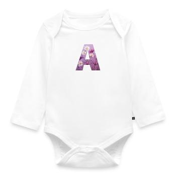 Buchstabe A, Monogramm, Blumenmuster - Baby Bio-Langarm-Body - Weiß - Vorne