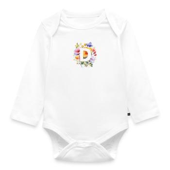 D Monogramm , bunter Blumenstrauss - Baby Bio-Langarm-Body - Weiß - Vorne