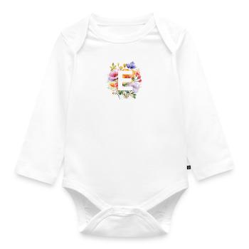 E Monogramm , bunter Blumenstrauss - Baby Bio-Langarm-Body - Weiß - Vorne