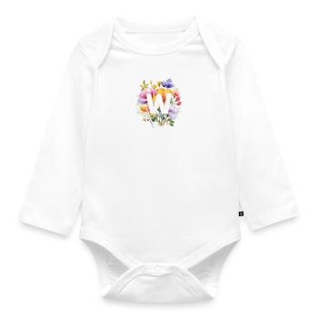 W Monogramm , bunter Blumenstrauss - Baby Bio-Langarm-Body - Weiß - Vorne