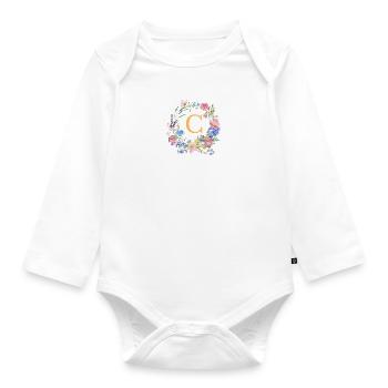 C Monogram Floral, Floral Wreath, Personalizable - Organic Longsleeve Baby Bodysuit - white - Front